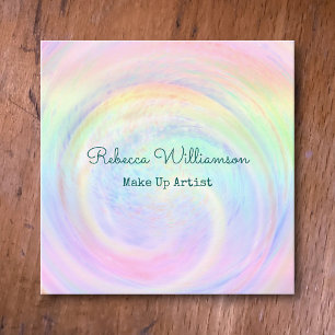 Holographic Rainbow Aesthetic Pastel Swirl Make Up Square Business Card