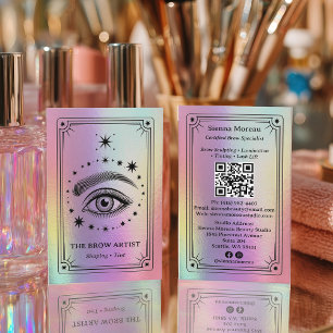 Holographic Rainbow Celestial Tarot Brow Artist QR Business Card