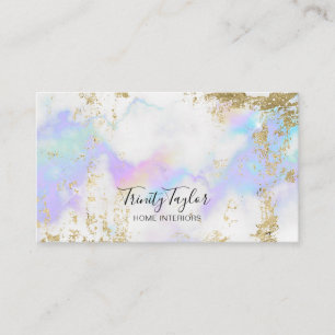 Holographic rainbow clouds & faux gold leaf business card