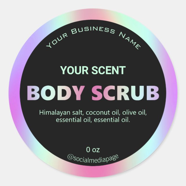 Holographic Rainbow Coloured Body Scrub Labels (Front)