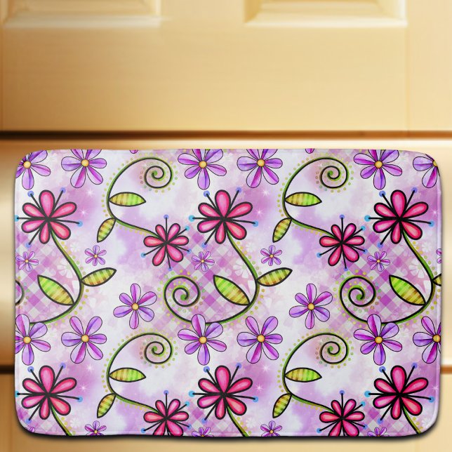 Holographic Rainbow Floral Collage Bath Mat (Creator Uploaded)