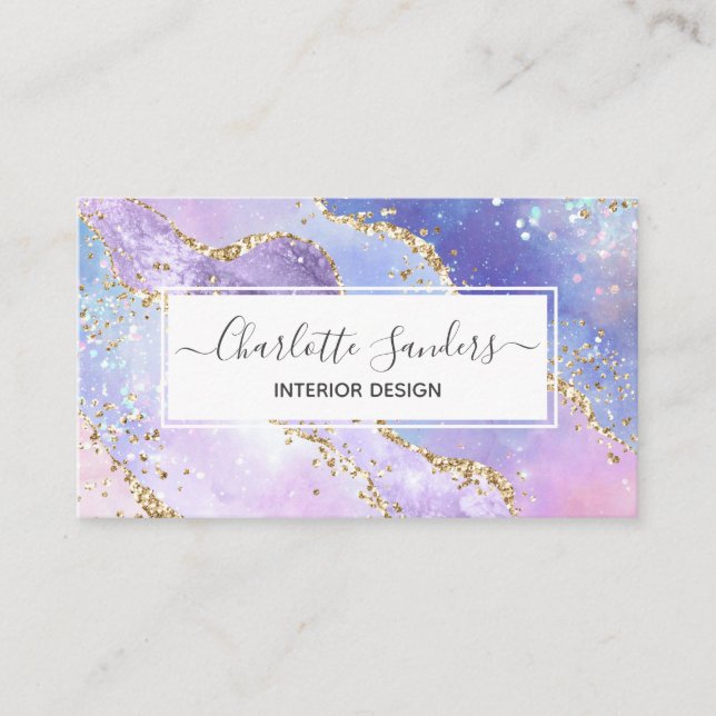Holographic rainbow gold modern  business card (Front)
