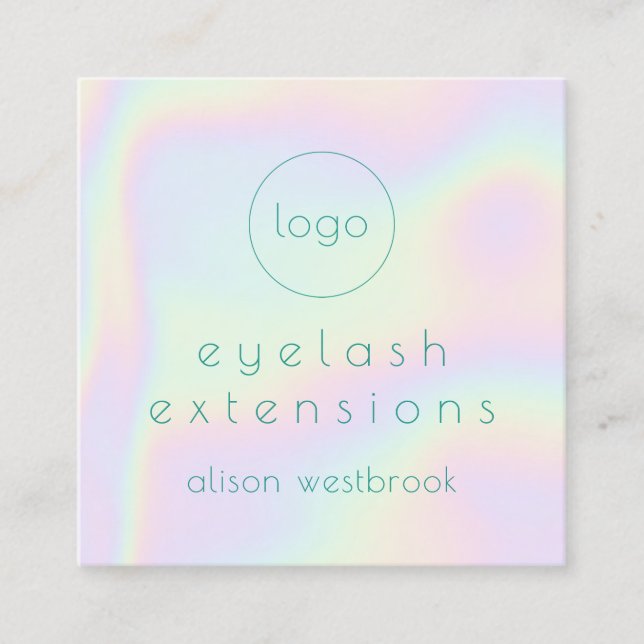 Holographic rainbow lash extensions custom logo square business card (Front)