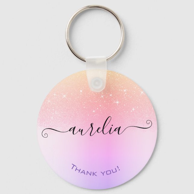 Holographic Rainbow Luxe Ombre Glitter Rain Modern Keychain (Front)