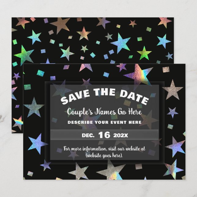 Holographic Rainbow Stars Wedding Engagement Save The Date (Front/Back)