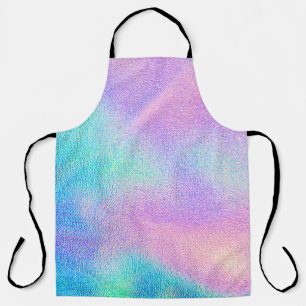 Holographic real texture in blue pink green colour apron