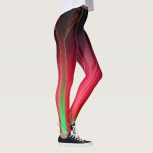 Holographic Red and Green Sci-Fi Panel Leggings