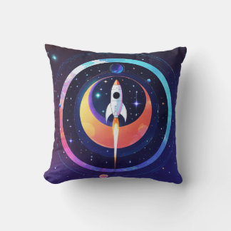 🚀 Holographic Rocket in Space  Throw Pillow