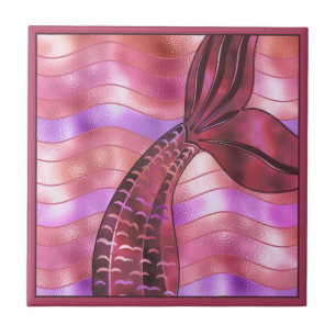 Holographic Rose Gold Copper Mermaid Tail Waves Tile