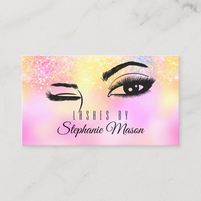 Holographic Rose Gold Glitter Lashes Eyes Calling Card (Front)