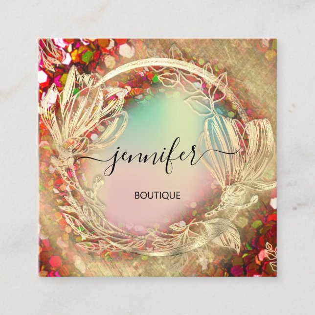 Holographic Rose Red Qr Code Logo  Square Business Card (Front)