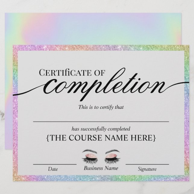 Holographic Salon Certificate of Completion Award (Front/Back)