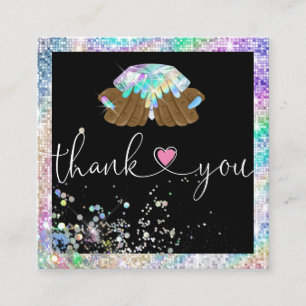 holographic script heart thank you for your order square business card