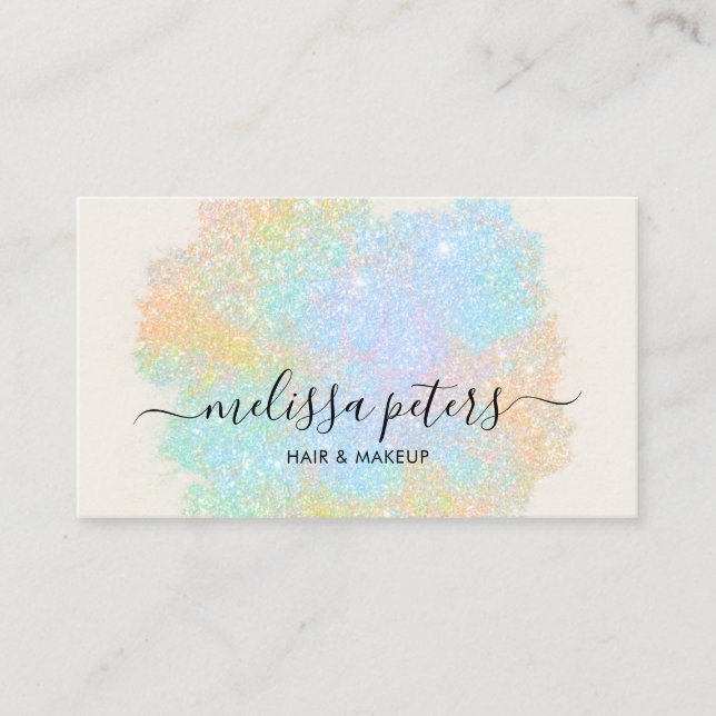 Holographic Script Modern Glitter Sparkle Business Card (Front)