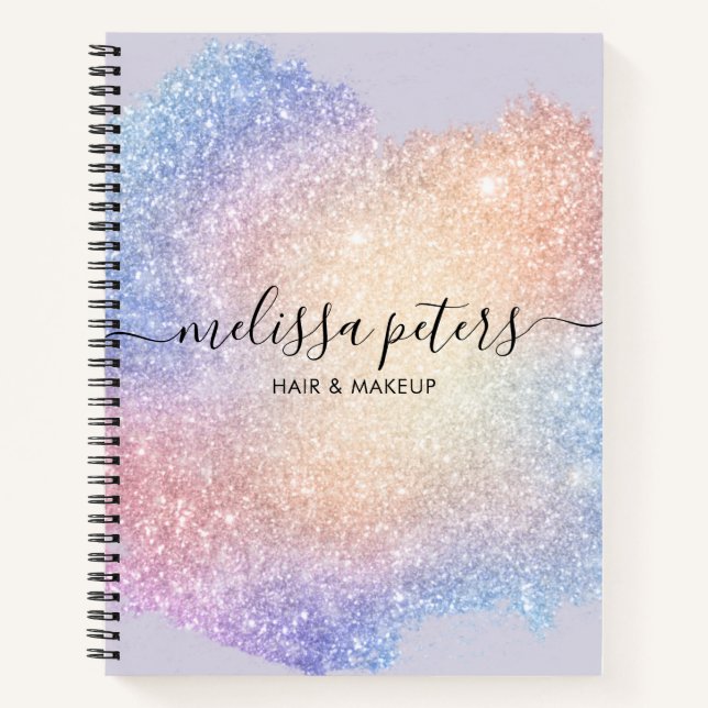 Holographic Script Modern Glitter Sparkle Business Notebook (Front)