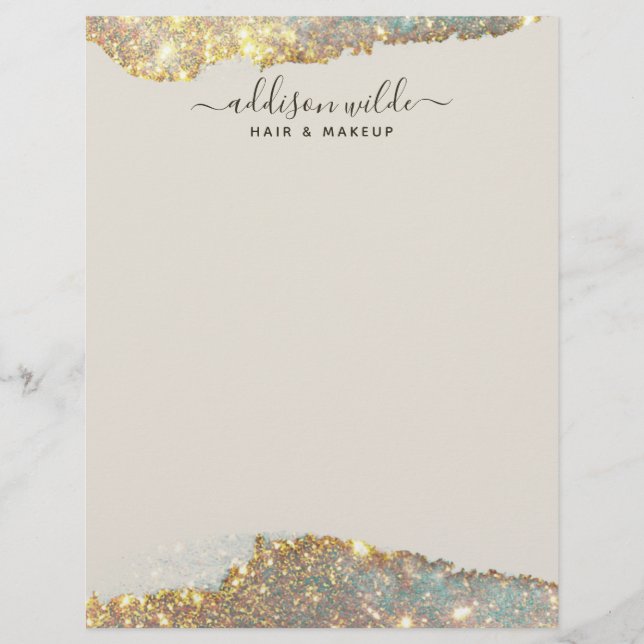 Holographic Signature Script Modern Glam Glitter Letterhead (Front)