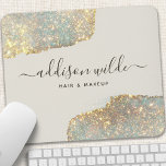 Holographic Signature Script Modern Glam Glitter Mouse Pad<br><div class="desc">Holographic Signature Script Modern Glam Glitter Mouse Pad. This design features a classy signature script style font set against a beautiful modern iridescent sparkle background. Perfect for a beauty salon,  hair stylist,  makeup artist,  or cosmetologist.</div>