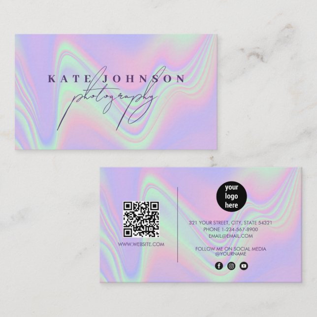 Holographic Signature Script QR Code Social Media  Business Card (Front/Back)