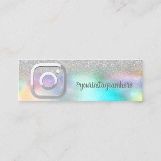 Holographic Silver Bokeh Instagram  Mini Business Card (Front)