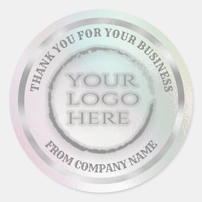 Holographic silver  thank you custom logo classic round sticker (Front)