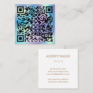 Holographic simply modern quar code square busines square business card