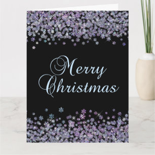Holographic Snowflakes Black Merry Christmas Card