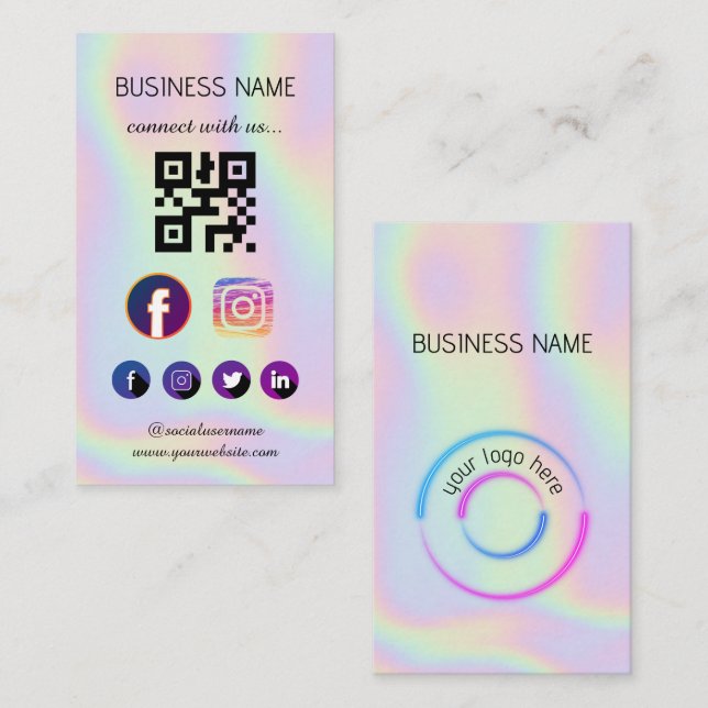 Holographic -Social Media QR Code  Business Card (Front/Back)