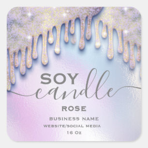 Holographic sparkle drips script soy candle label