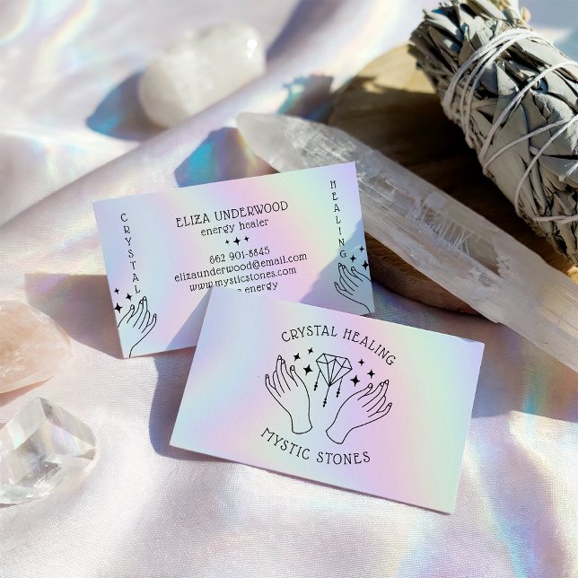 Holographic spiritual crystal healer mystic hands business card (Holographic spiritual crystal healer mystic hands)