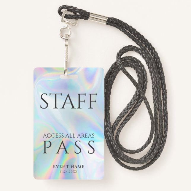Holographic Staff All Access Pass Festival Event Badge (Back with Lanyard)