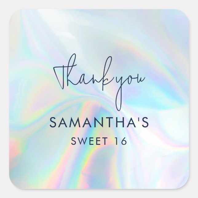 Holographic Sweet 16 Birthday Thank You Square Sticker (Front)