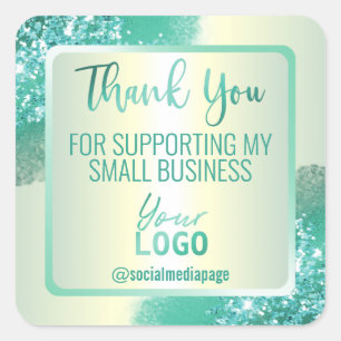 Holographic Teal Mint Thank You Business Logo Square Sticker