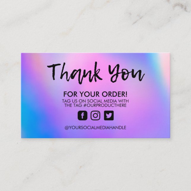 Holographic Trendy Salon Thank You Business Card (Front)