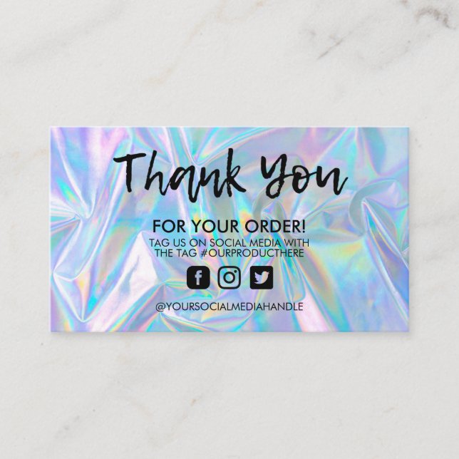 Holographic Trendy Salon Thank You Business Card (Front)