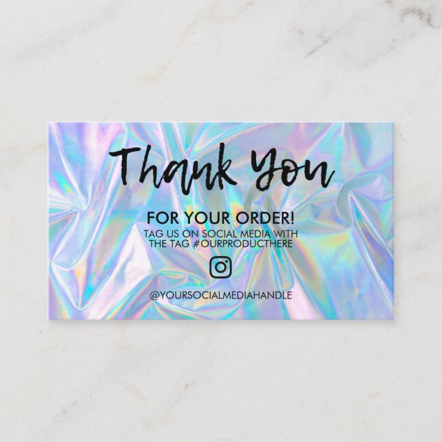 Holographic Trendy Salon Thank You Business Card (Front)