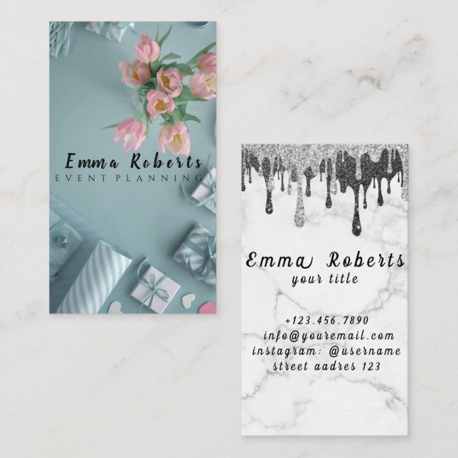 Holographic Unicorn Glitter Drips Beauty Salon Business Card (Front/Back)