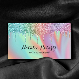 Holographic Unicorn Glitter Drips Beauty Salon Business Card
