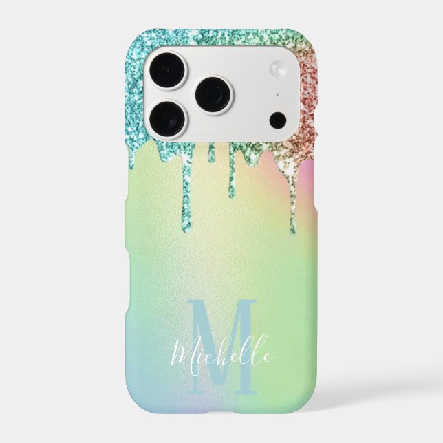 Holographic Unicorn Glitter Drips Script Monogram (Back)