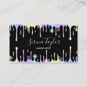 Holographic unicorn makeup lashes glitter drips business card
