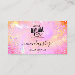 Holographic Unicorn  QR Code Logo Pink  Shop Business Card