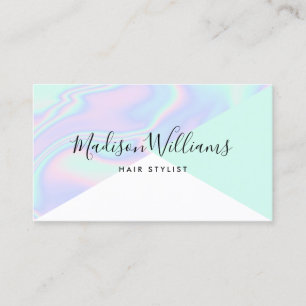 Holographic unicorn rainbow hair mint colour block business card