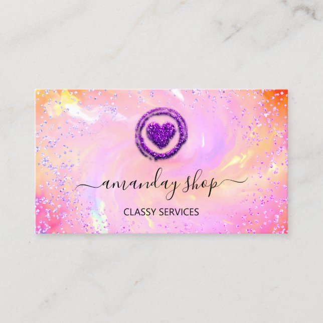 Holographic Unicorn Rainbow QR Code Logo Heart  Business Card (Front)