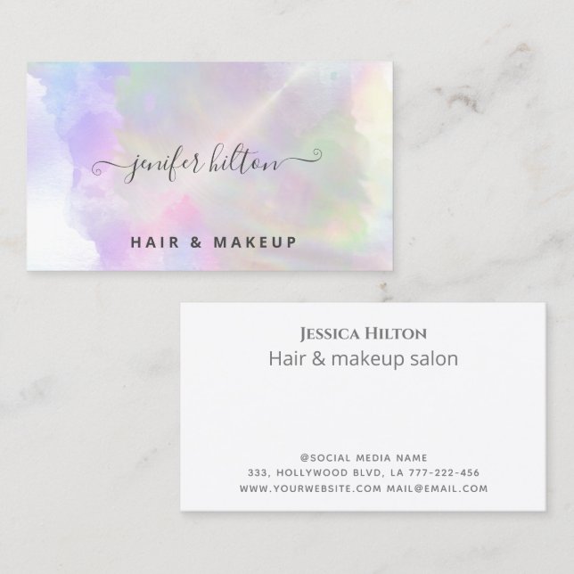 Holographic watercolor elegant abstract business card (Front/Back)