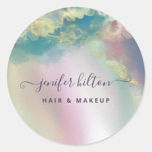 Holographic watercolor elegant abstract signature  classic round sticker