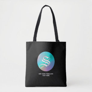 Holographic Wonderland   Monogram and name Black Tote Bag