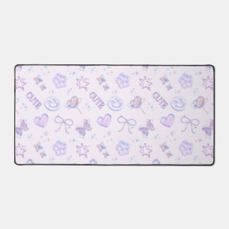 Holographic Y2K Cute Pastel Purple Smiley Pattern Desk Mat