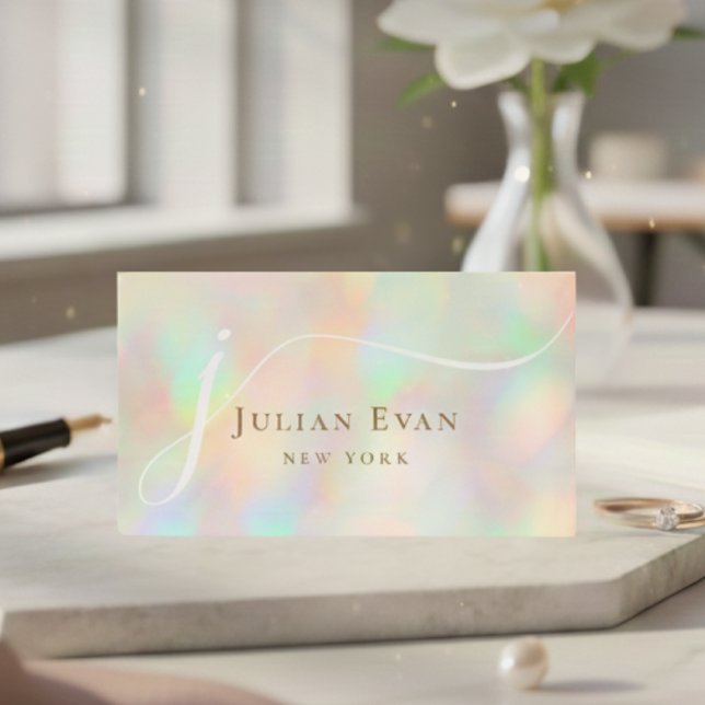 Holographie moderne Luxe Script Aura Carte de visi (Modern Holographic Luxe Script Aura Business Card)