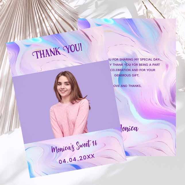 Holographie violet photo Sweet 16 carte de remerci (Créateur téléchargé)