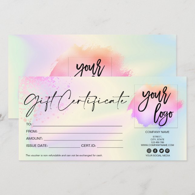 holographique carte cadeau moderne certificat ajou (Devant / Derrière)
