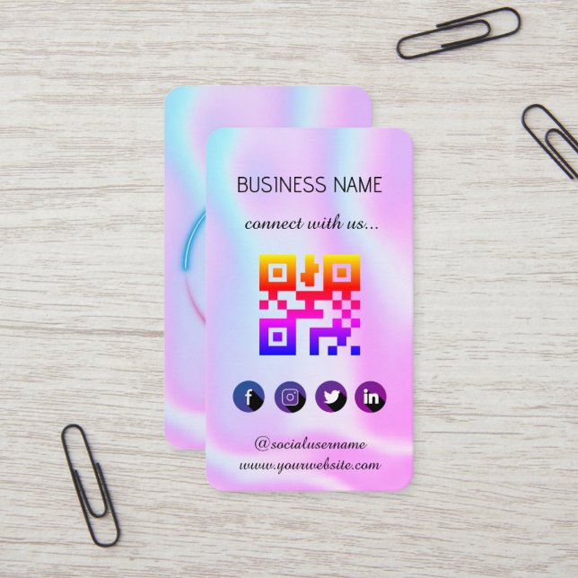 Holographique -Médias sociaux QR Code Carte de vis (Devant/Arrière en situation)